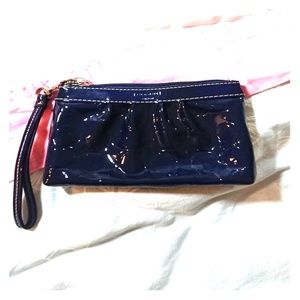 Coach navy blue patent leather wristlet